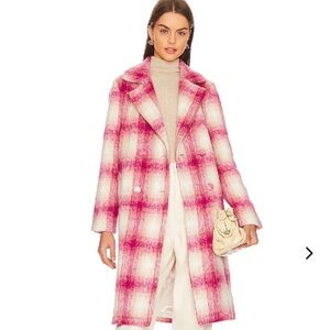 Lovers + Friends Vibrant Pink Plaid Pea Coat